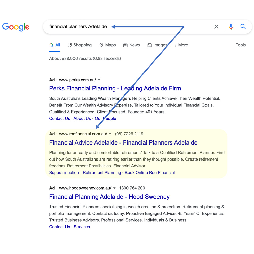 Roe Financial Planners Google Ads Adelaide